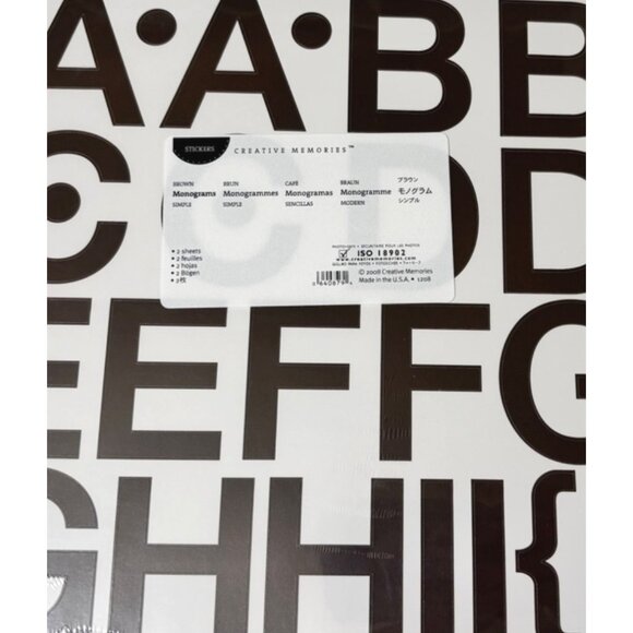 Creative Memories LARGE ABC/123 Brown Simple Monogram Stickers 2 Sheets 2.25" - Picture 2 of 2